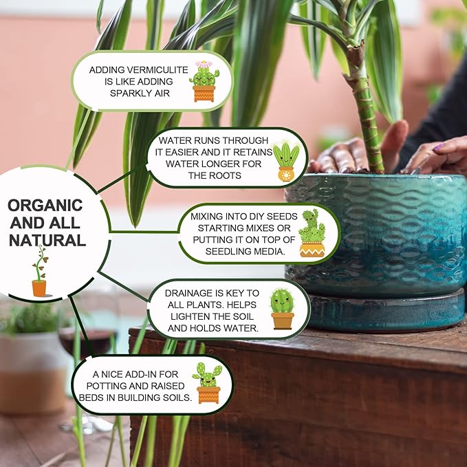 10QT Horticultural Vermiculite Bulk, Organic Vermiculite for Plants, Course Grade Vermiculite for Gardening, for houseplants, for Mushrooms, to Maintain Soil Moisture and Plant Growth(2-4mm)-VerdiqueGarden