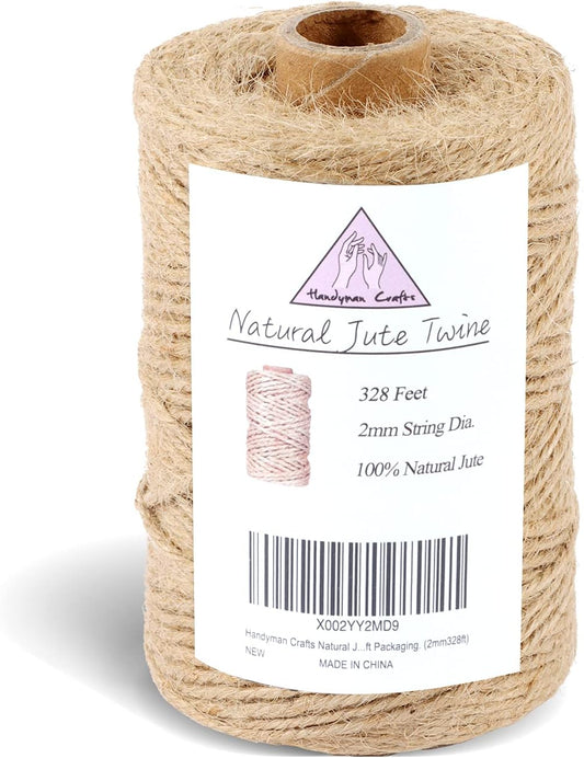 Natural Jute Twine Rope (1.5mm/2mm/3mm/6mm) Durable String for Handmde Crafts,Gardening Applications,Home Gardening,Cat Scratching Post,Gift Packaging... (2mm*328ft)-VerdiqueGarden