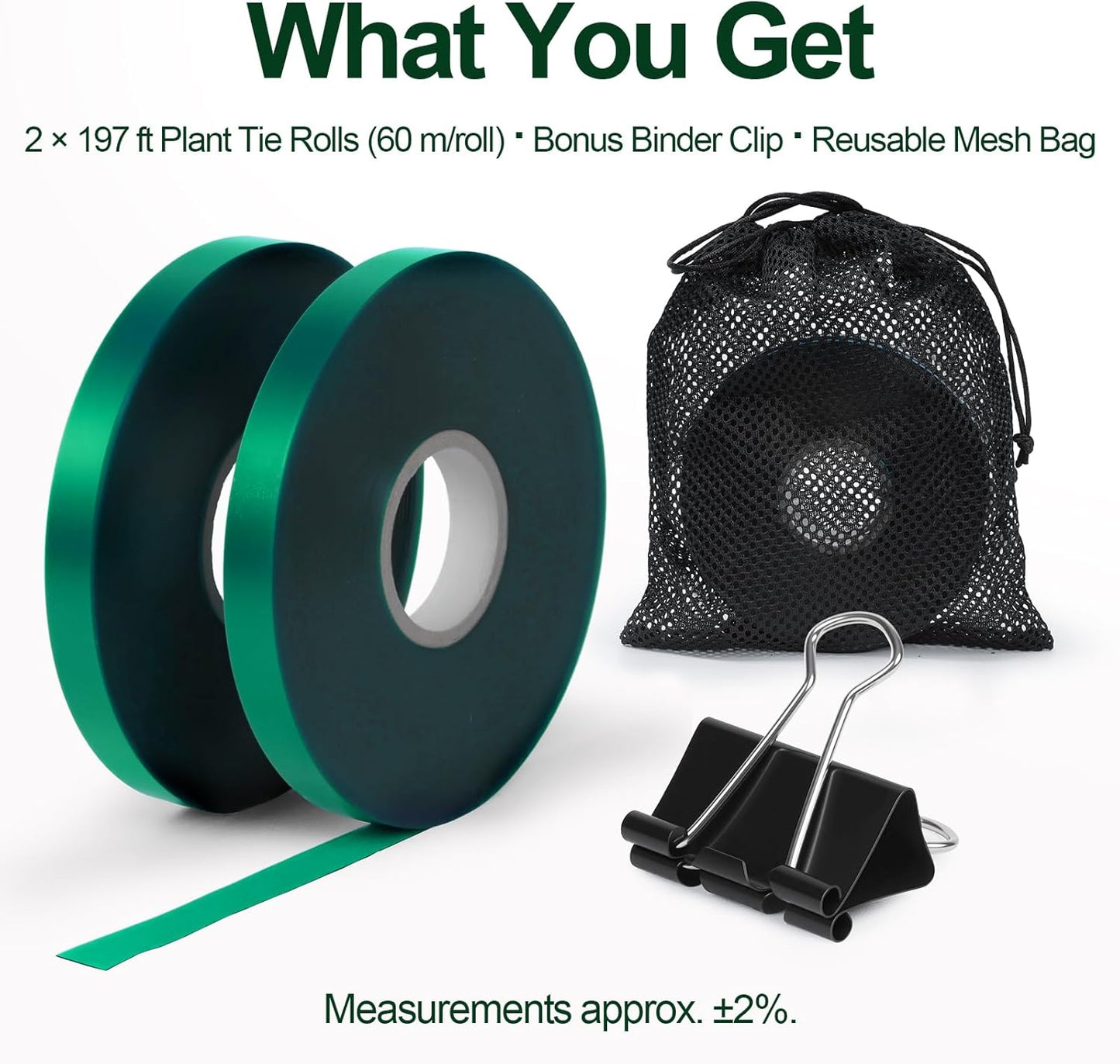 2 Rolls Plant Tie Tape, 0.5 in × 197 ft Each (394 ft Total) – Soft Stretch PVC Garden Ties, Reusable Non-Adhesive, with Binder Clip & Mesh Storage Bag for Tomato, Vine, Flower & Tree Suppor-VerdiqueGarden