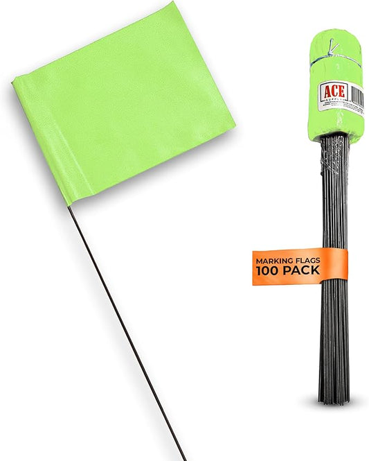 Fluorescent Lime Marking Flags 100 Pack - 4x5x15 Inch Marker Flags - Markers For Lawn, Irrigation, Landscaping, Survey & Sprinkler Head Marking-VerdiqueGarden