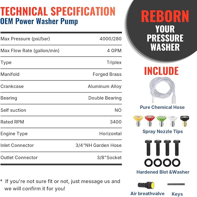 YAMATIC Horizontal Triplex Plunger Pressure Washer Pump 1" Shaft 4000 PSI 4 GPM, Replacement for Simpson AAA 90034, 90039,90038, Honda GX340, GX390, GX270 for Industrial Gas Powered Washers-VerdiqueGarden