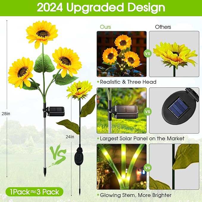 KOOPER Solar Lights Outdoor Decor - 6 Pack with 18 Sunflower Lights, Auto ON/Off, Waterproof for Garden, Patio, Backyard-VerdiqueGarden
