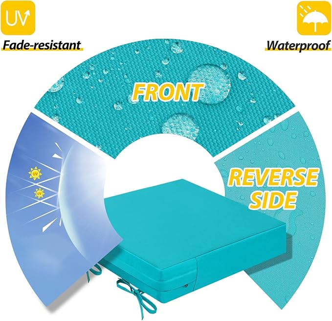 AAAAAcessories Outdoor Seat Cushions for Chairs, Waterproof, Fade-Resistant Patio Furniture Replacement Cushions, 21" x 21" x 4", Set of 2, Turquoise Blue-VerdiqueGarden