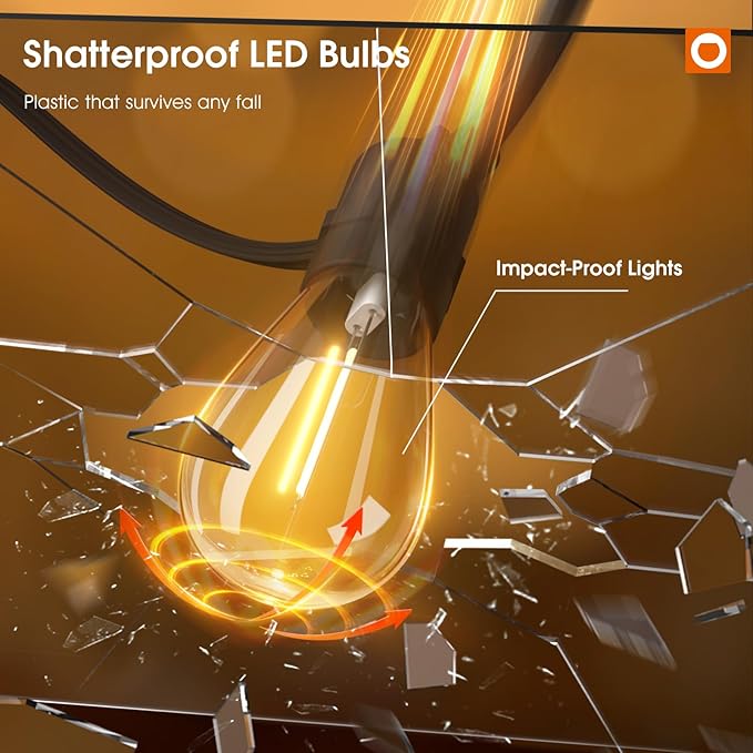 addlon 200FT(4-Pack*50FT) LED Outdoor String Lights with Edison Shatterproof Bulbs, Heavy-Duty and Weatherproof Strand, Commercial Grade Patio Lights, Decorative for Garden or Patio, Black-VerdiqueGarden