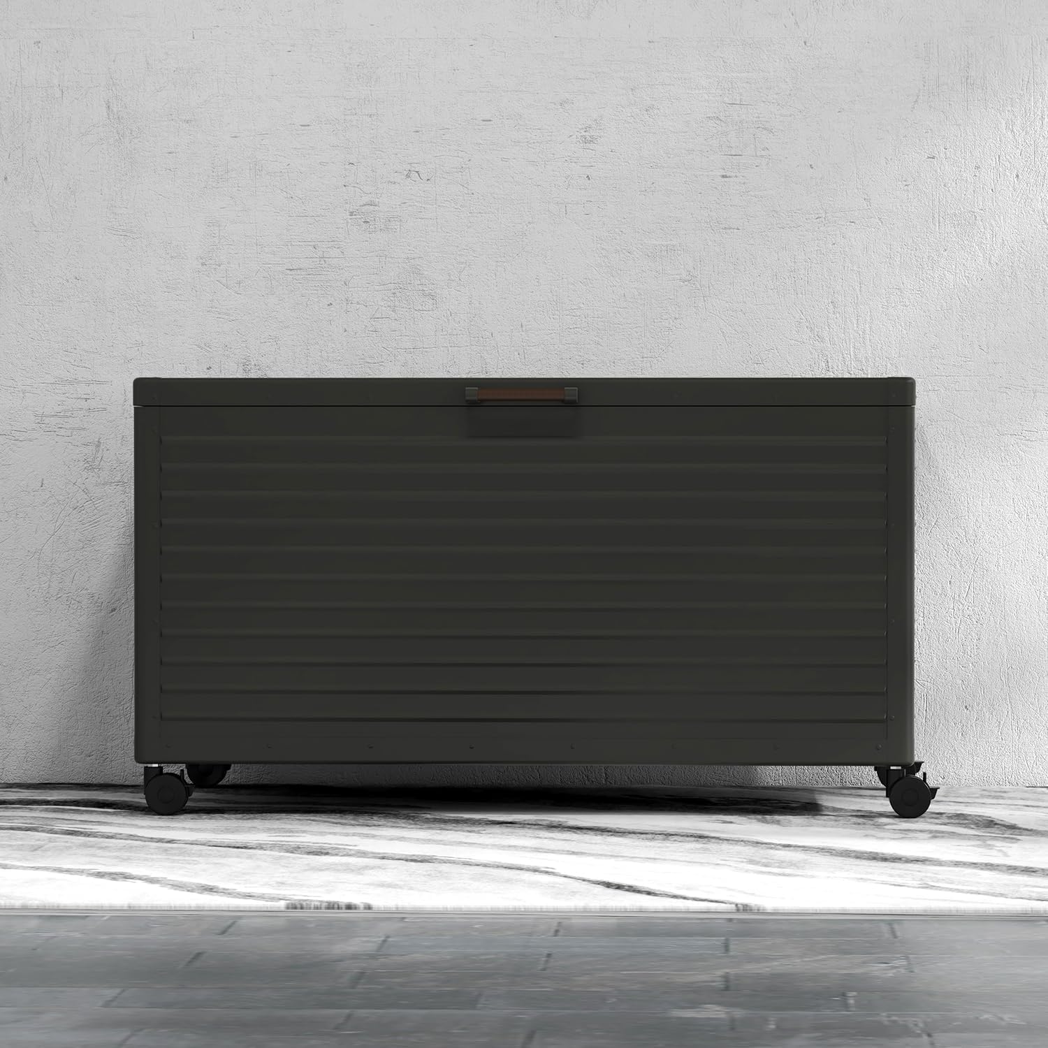 134 Gallon Outdoor Storage Box Waterproof, Metal Deck Box with wheels for Patio Furniture, Garden Tools, Outdoor Cushion, Charcoal-VerdiqueGarden