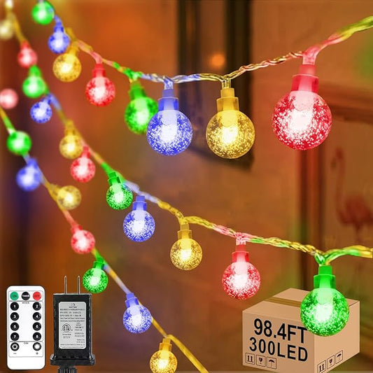 98.4ft 300LED Globe String Lights Outdoor,Crystal Fairy Light IP44 Waterproof Outdoor Hanging Decorative Lights for Home Tent Patio Garden Party Wedding Decor-VerdiqueGarden