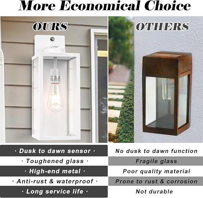 16-inch White Dusk to Dawn Outdoor Wall Light Fixtures, Exterior Waterproof Wall Lanterns, Large Porch Sconces Lighting, Modern Outside Lights for House Patio Front Door Entryway, 2-Packs-VerdiqueGarden