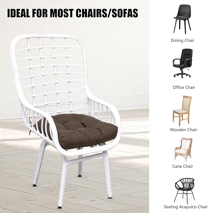 RACE LEAF 19" x 19" Patio Chair Seat Pads Brown - Outdoor/Indoor Patio Cushions Set of 2 - Replacement Cushions for Chairs and Seating - Olefin Seat Pads for Porch, Deck, and Garden Seats-VerdiqueGarden