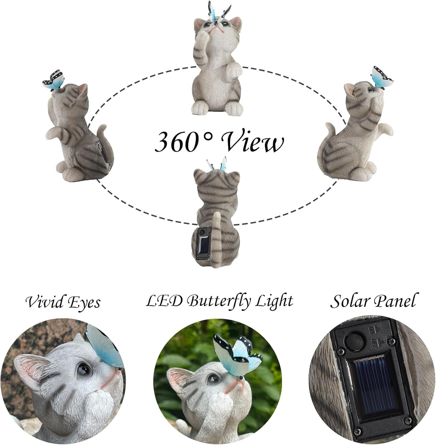 Solar Cat Outdoor Figurines Garden Decor with Butterfly Cat Statue Light for Lawn Ornaments Porch Patio Balcony Yard Decorations Outdoor Birthday Gifts for Women Grandma Mother’s Day-VerdiqueGarden