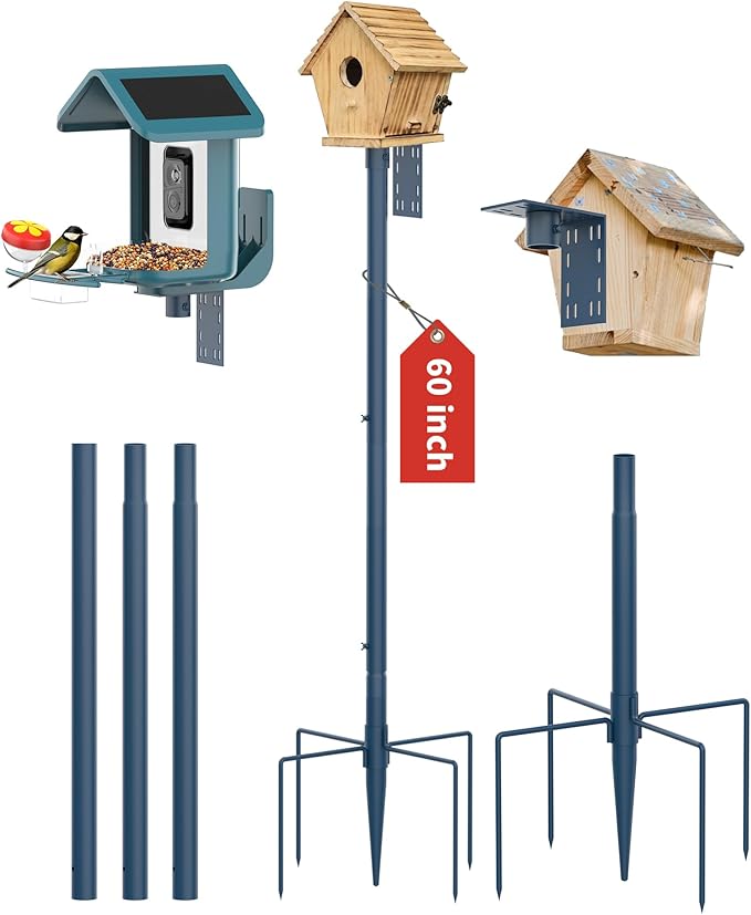 Bird Feeder Pole Stand – 60 Inch Height Feeding Station with 1-Inch Dia Heavy Duty for Hanging Feeders, Bird House Pole Mount Kit for Outdoor, Slip-Fit Connection，Blue-VerdiqueGarden