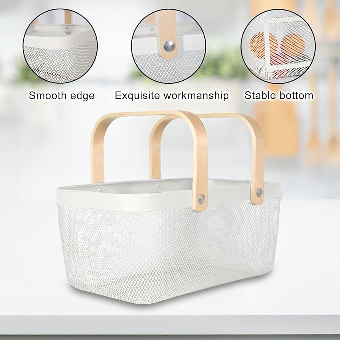 Garden Harvest Basket,Delicate Harvest Basket for Garden Vegetables,Practical Metal Mesh Wire Basket with Handle Suitable for Bathroom,Cabinet,Kitchen(White)-VerdiqueGarden
