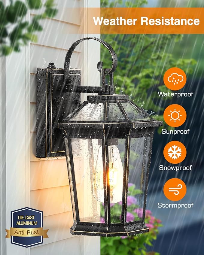 VIANIS Dusk to Dawn Outdoor Wall Lighting, Black Waterproof Exterior Lighting Fixtures for House, 100% Anti-Rust Aluminum Modern Outside Coach Light Fixture Wall Mount for Porch, Garage, Front Door-VerdiqueGarden