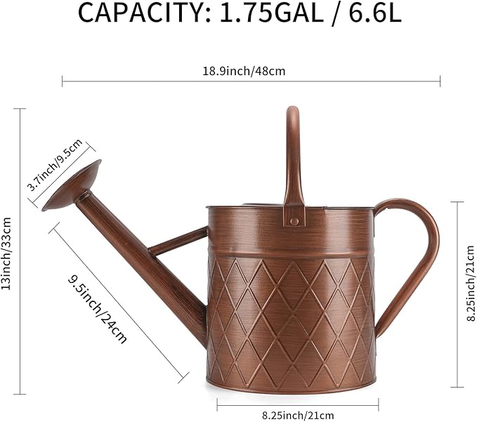 1.75 Gallon Outdoor Metal Watering Can for Garden Plants,Copper Color Watering Can with Removable Spray Spout, Ideal for Outdoor Use (Copper)-VerdiqueGarden