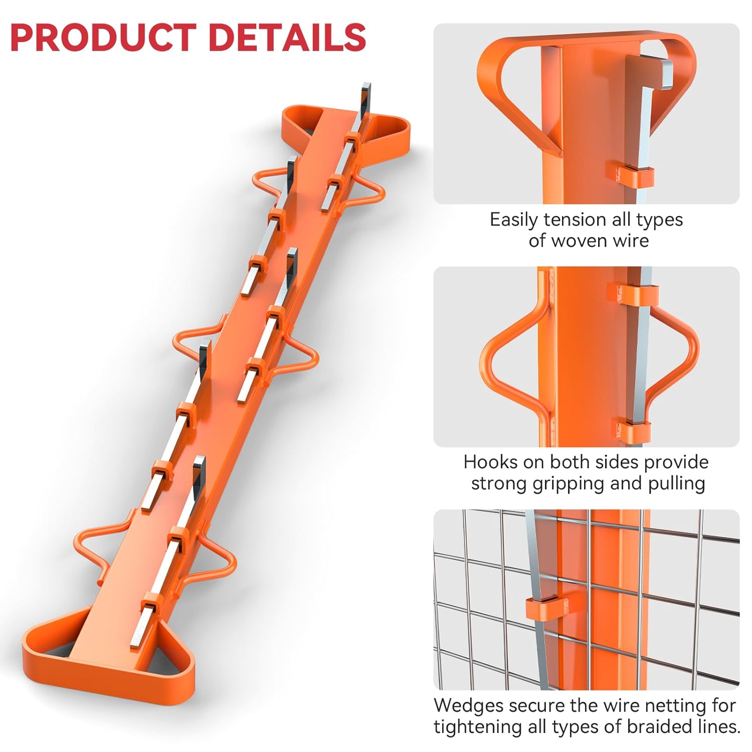 4ft Woven Wire Fence Stretcher Bar with 5 Wedges Heavy Duty Wire Stretcher Fence Tool for Farms, Ranches, Garden Barriers, Yard (Orange)-VerdiqueGarden