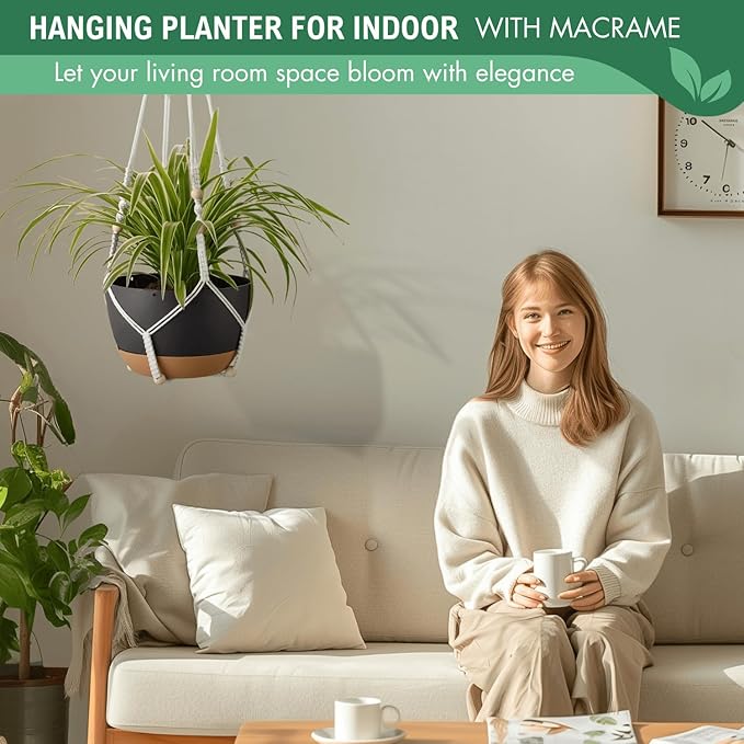10 Inch Hanging Planters for Indoor Plants,Set of 2 Hanging Pots for Plants with Self-Watering, Outdoor Hanging Plant Pot with Drainage and 2 Kinds of Hanging Baskets Hangers for Home Decor and Garden-VerdiqueGarden
