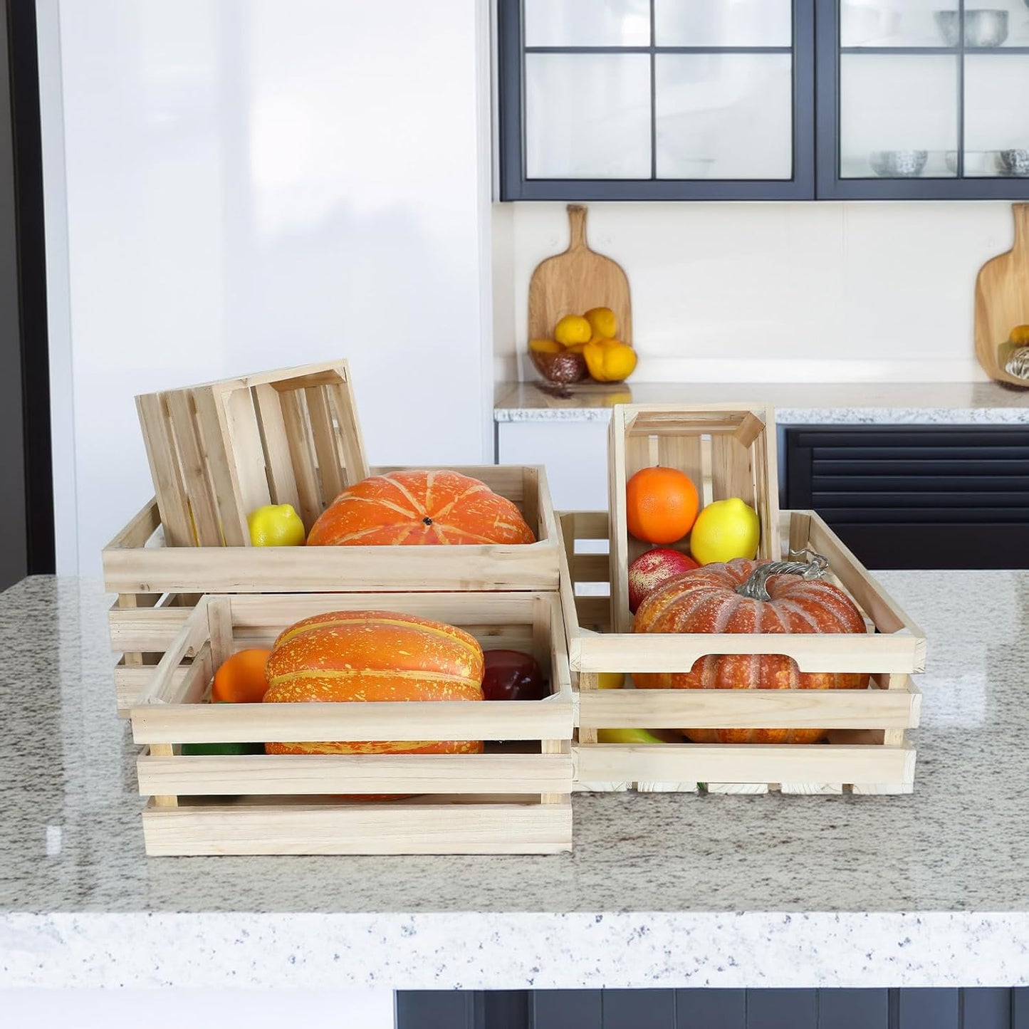 Wooden Crates, Unfinished Set of 5 Large Wood Crates with Handles, Rustic Farmhouse Wooden Crate for Decor, Wedding Birthday Home Party Living Room Kitchen Decoration-VerdiqueGarden