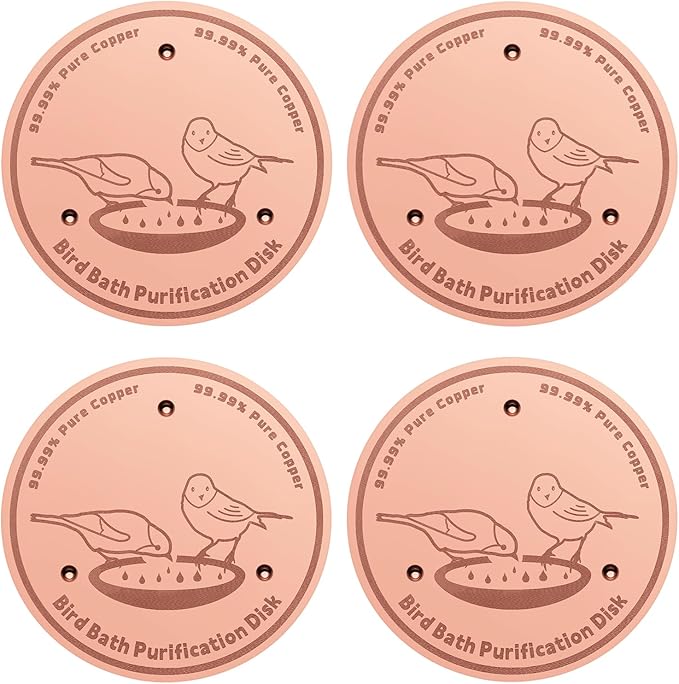 4-Pack 99.99% Pure Copper Bird Bath Purification Disk,Copper Disc with Stable Triple-Point Support,Fits All Outdoor Bird Baths(Round)-VerdiqueGarden