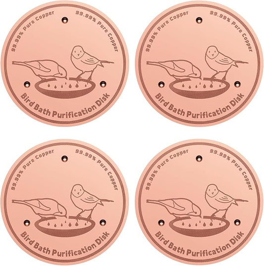 4-Pack 99.99% Pure Copper Bird Bath Purification Disk,Copper Disc with Stable Triple-Point Support,Fits All Outdoor Bird Baths(Round)-VerdiqueGarden