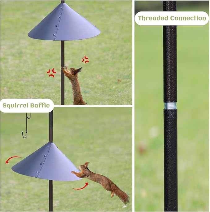 Deluxe Bird Feeding Station Kit Bird Feeder Pole with Squirrel Baffle, Suet Cage, Bath Tray for Planter Hanger - Wildlife-Friendly Design-VerdiqueGarden