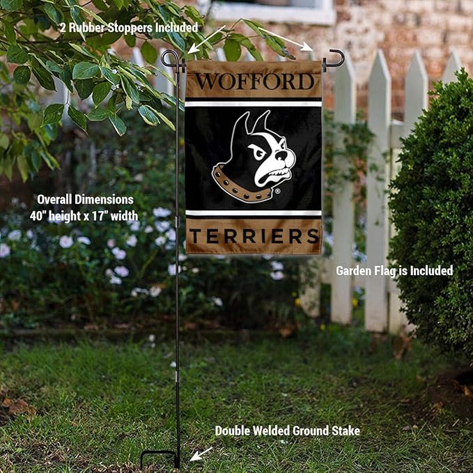 College Flags & Banners Co. Wofford Terriers Garden Flag with Stand Holder-VerdiqueGarden