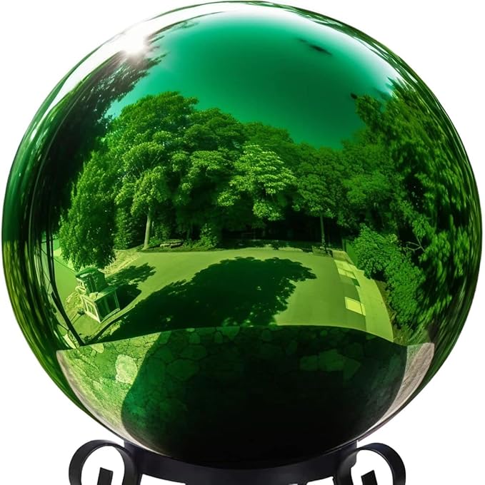 10 Inch Stainless Steel Gazing Globe,v2croft Hollow Ball Mirrored Surface Polished Shiny Sphere,Garden Stainless Steel Gazing Ball for Outdoor Lawn Pond Yard Ornament(Green)-VerdiqueGarden