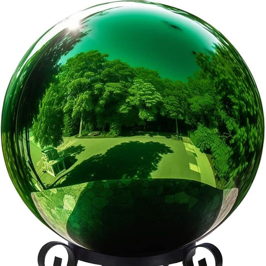 10 Inch Stainless Steel Gazing Globe,v2croft Hollow Ball Mirrored Surface Polished Shiny Sphere,Garden Stainless Steel Gazing Ball for Outdoor Lawn Pond Yard Ornament(Green)-VerdiqueGarden
