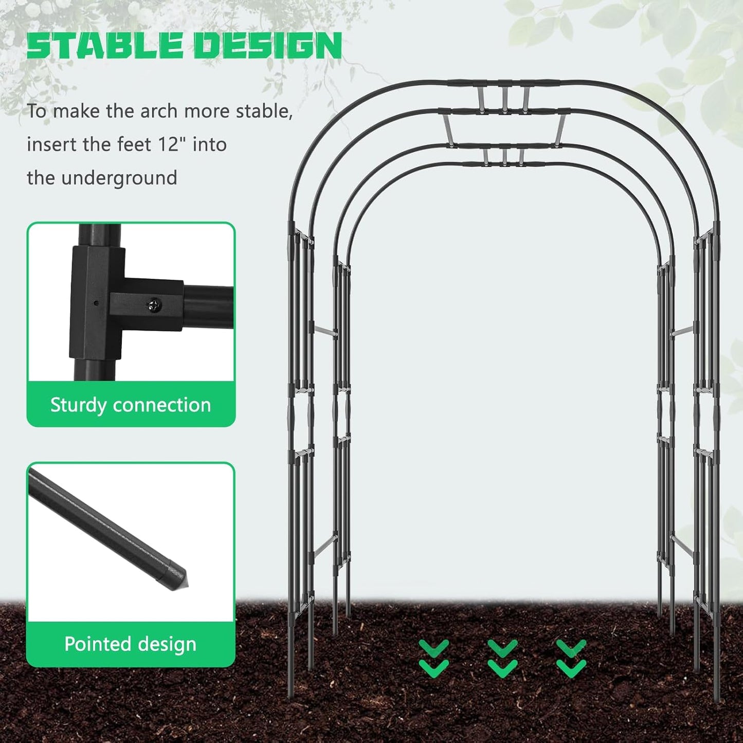 DoCred Large Tall Garden Arch Trellis for Climbing Plants Outdoor, 87in Tall Metal Garden Arbor Wedding Arches for Lawn, Party, Backyard Decoration-VerdiqueGarden