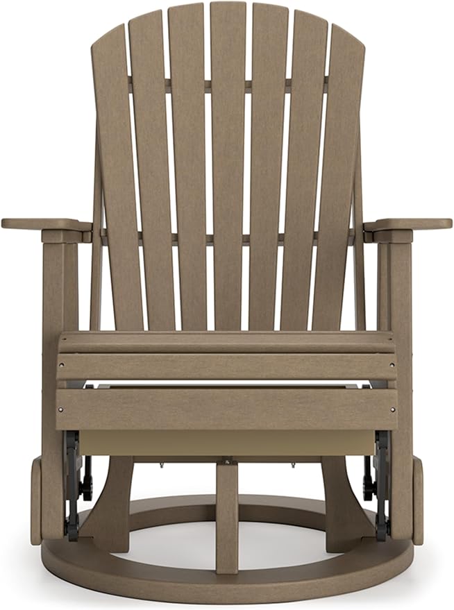 Signature Design by Ashley Hyland Wave Casual Weather Resistant HDPE Outdoor Swivel Glider Chair, Light Brown-VerdiqueGarden