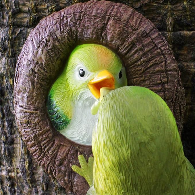 Mom and Baby Hummingbird Tree Hugger, Resin Bird Figurines Art Sculpture, Hanging Garden Statue Tree Peeker Ornament for Patio Lawn Porch Yard Outdoor Decorations-VerdiqueGarden