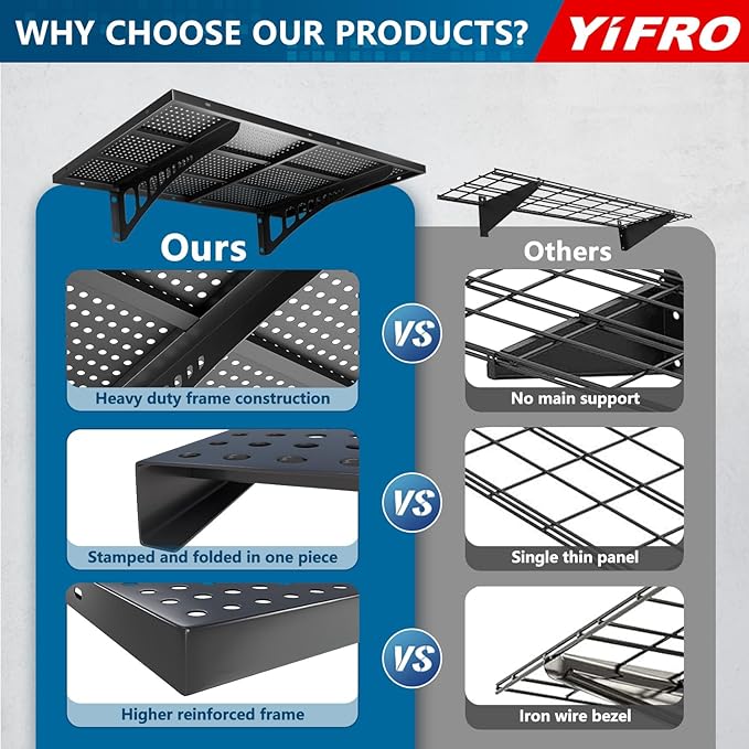 2-Pack 2x3ft Heavy Duty Garage Wall Shelving, 500 lbs Load Capacity, Garage Shelving Wall Mounted, Garage Storage Rack with Hooks, Black-VerdiqueGarden