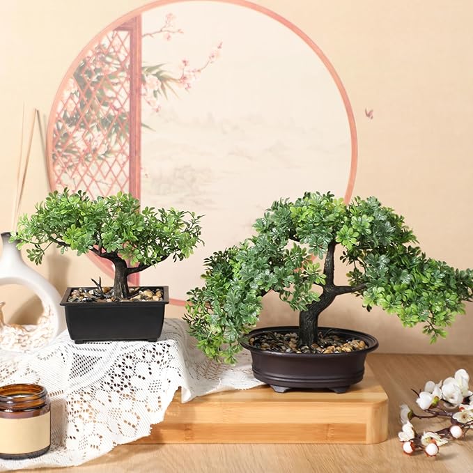 Jexine 4 Pack Artificial Bonsai Tree, Indoor Small Fake Plants in Pots for Home Table Office Desk Bathroom Shelf Bookshelf Bedroom Living Room Farmhouse Decorations-VerdiqueGarden