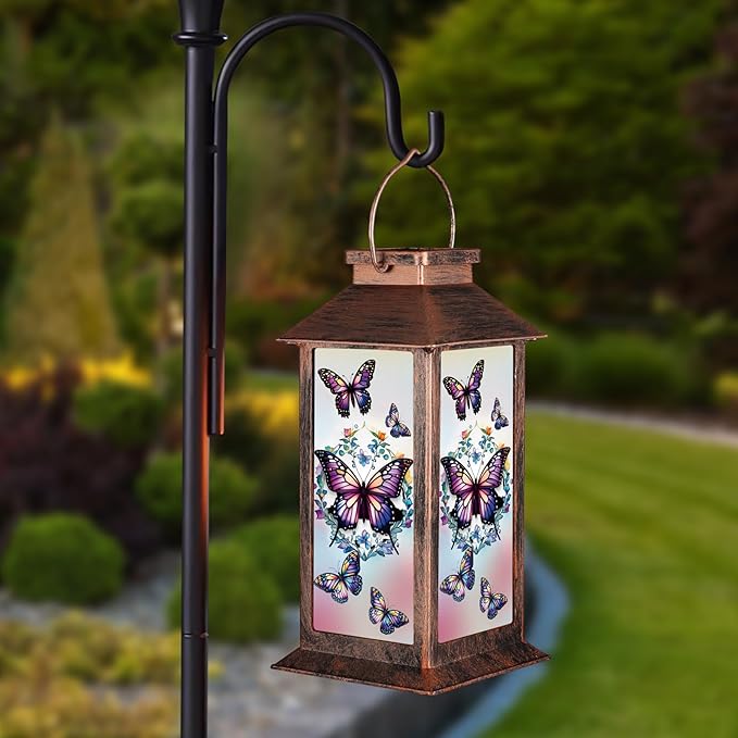 Solar Lantern Outdoor Waterproof Butterfly Garden Decor Birthday Gifts for Women Mom and Grandma Solar LED Plastic Decorative Hanging Light for Yard(Butterfly)-VerdiqueGarden