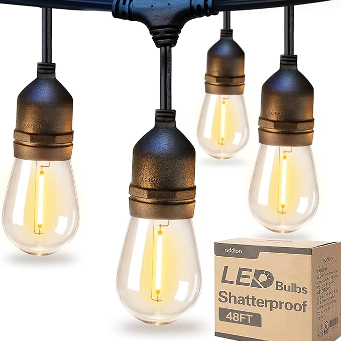 addlon LED Outdoor String Lights 48FT with Edison Vintage Shatterproof Bulbs and Commercial Grade Weatherproof Strand - ETL Listed Decorative Lights for Patio Garden-VerdiqueGarden