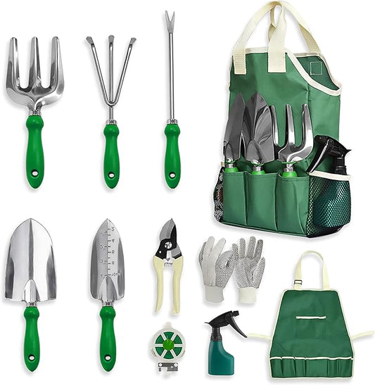 11-Piece Gardening Tool Set, Garden Tool Kit with Tote Bag, Adjustable Apron, and Gardening Accessories, Perfect Gardening Gifts for Women and Men-VerdiqueGarden