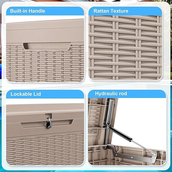 102 Gallon Outdoor Storage Box Waterproof, UV Resistant Resin Deck Box with Hydraulic Rod, Lockable Design and Enhanced Durability for Patio, Garden, and Poolside Use-VerdiqueGarden