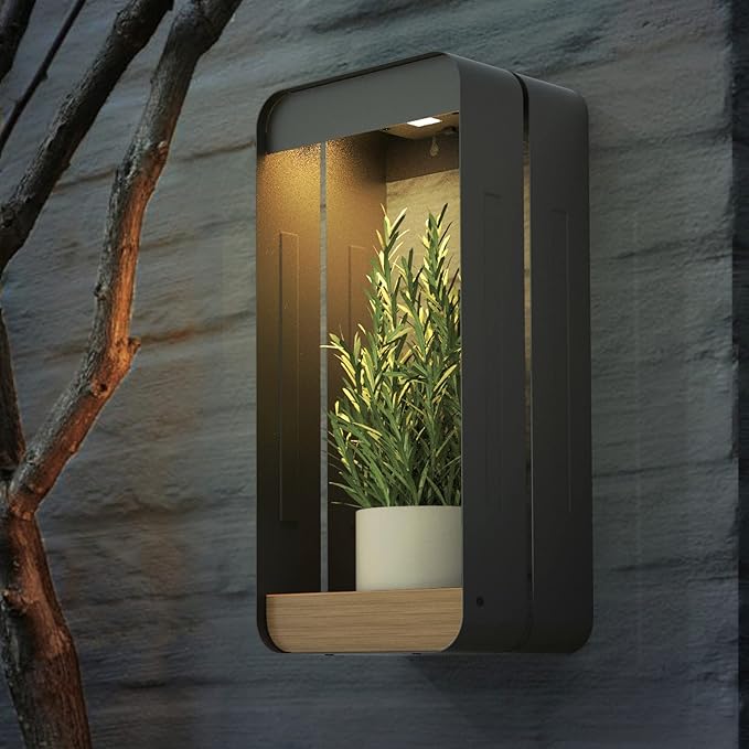 Grand patio Outdoor LED Solar Power Wall Sconce Shelf Planter, Waterproof Decor Wall Lamp Light for Porch, Patio. Solar Energy, Black(L-Rectangle)-VerdiqueGarden