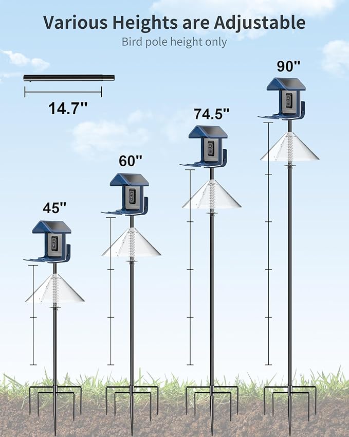 Bird Feeder Pole with Squirrel Baffle - 90 Inch Bird House Pole for Outdoors Heavy Duty, Squirrel Proof Baffle with Stainless Steel Spring for Better Defense, Slip-Fit Connection-VerdiqueGarden