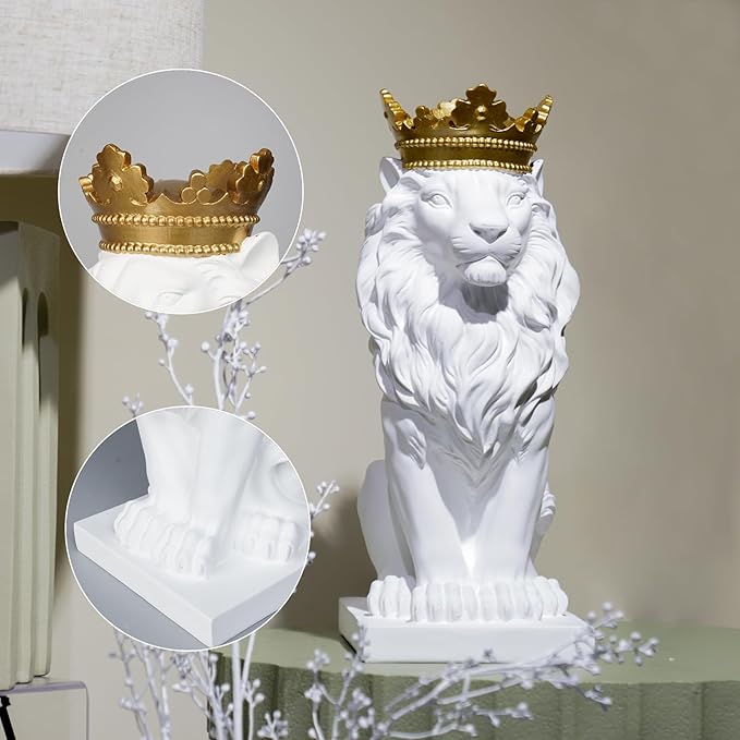 LCdecohome Sculptures Home Decor Lion Statue 15 Inch White Lion Decoration for Living Room 8.5 * 5.5 * 15 Inch-VerdiqueGarden