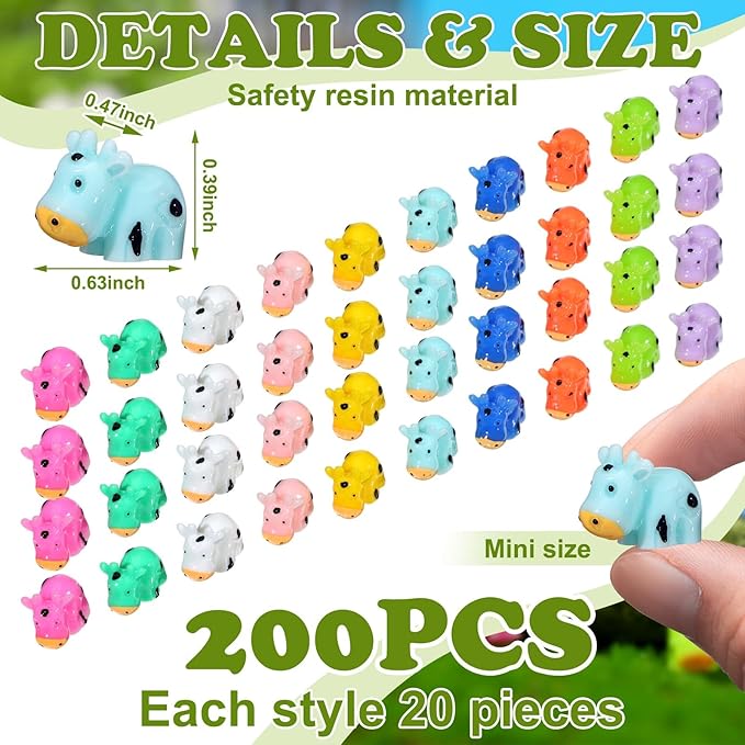 Liliful 200 Mini Resin Cows Bulk Small Plastic Cows Figurines Cute Miniature Cows Animals Figurines Ornament for Moss Landscape Decoration Dollhouse Garden DIY Crafts Accessories-VerdiqueGarden