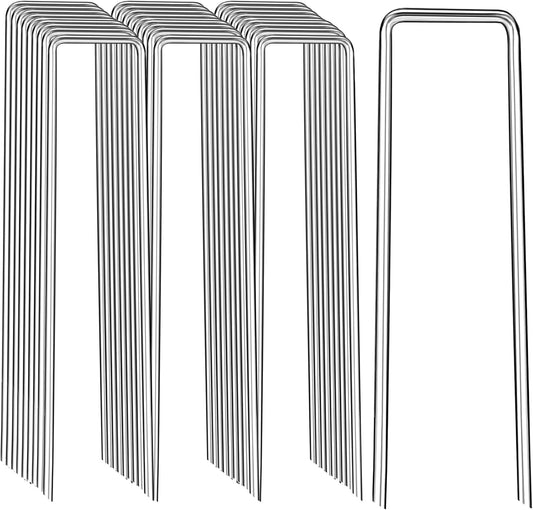 Landscape Staples 12 Inch, 100 Pack 8 Gauge Galvanized Garden Staples U-Shaped Landscape Stakes, Heavy Duty Ground Stakes for Outdoor Decorations, Weed Barrier Fabric, Irigation Tubing, Tent-VerdiqueGarden