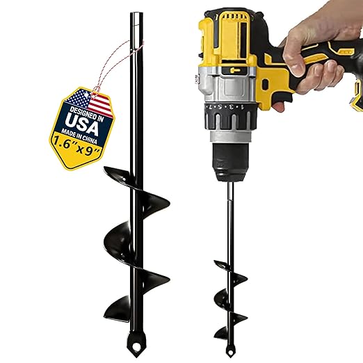K-Brands Auger Drill Bit for Planting – 1.6 x 9 Inch - Spiral Hole Planter for Bulbs, Bedding Plants, and Umbrella Holes - 3/8 Inch Hex Drive-VerdiqueGarden