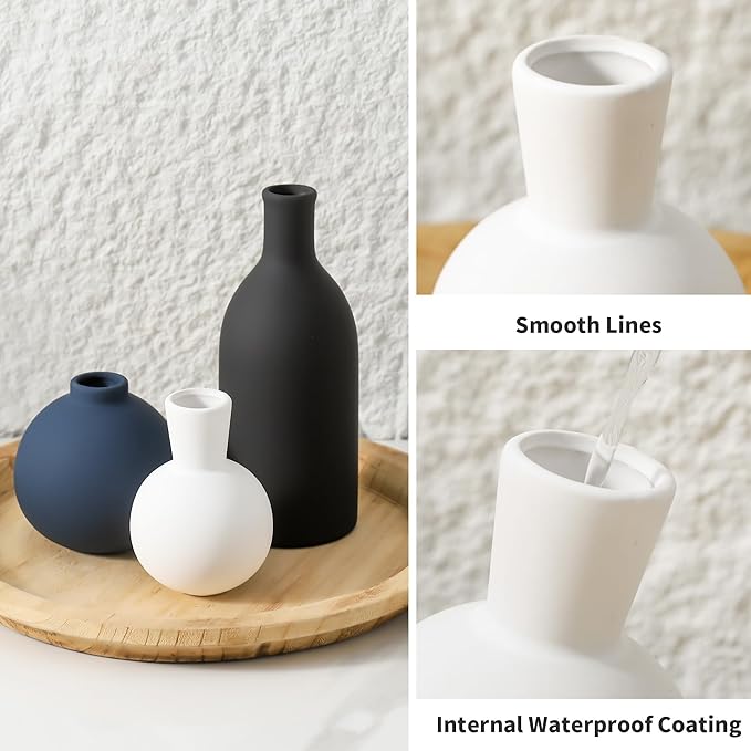 Ceramic Vase Set of 3 | Vases Home Decor | Decorative Flower Table Rustic Vase Modern Decor Vase Neutral Pottery Vases for Entryway Mantel Living Room Kitchen Bedroom -Multicolor Modern-VerdiqueGarden