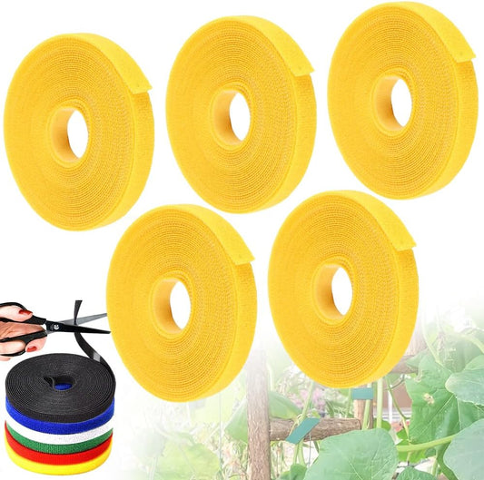Reusable Plant Ties Tape for Climbing Plants, Garden Ties Tomato Plant Supports, Adjustable Garden Twine & Twist Ties Plant Ties for Outdoor Indoor Plants Stakes Gardening Supplies (Yellow, 5 Rolls)-VerdiqueGarden