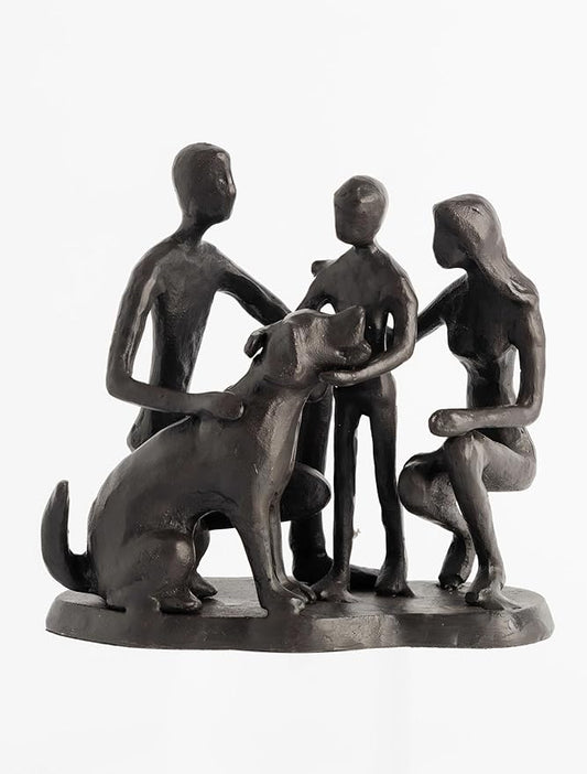 Family and Dog Statues, Cast Iron Family of 3 Figurine, Gift for Dog Lovers,Dog Memorial Gift, Black-VerdiqueGarden