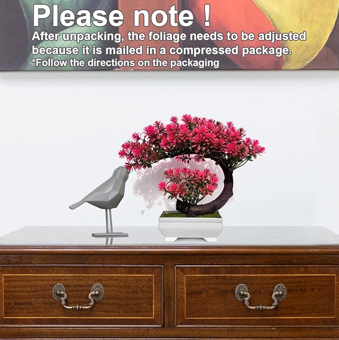 Small Artificial Plants Greenery Desktop Bonsai - Magenta Fake Plants for Home Decor Indoor Bookshelf Office Desk Bathroom Room Decor, Tall 8.5"-VerdiqueGarden