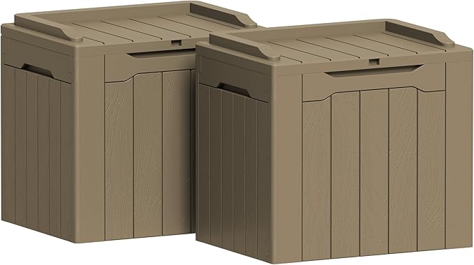 Greesum 31 Gallon Deck Box for Outside, All Weather Outdoor Storage Boxes for Patio Furniture Set, Package Delivery Box, Garden Tools, Light Coffee(Set of 2)-VerdiqueGarden