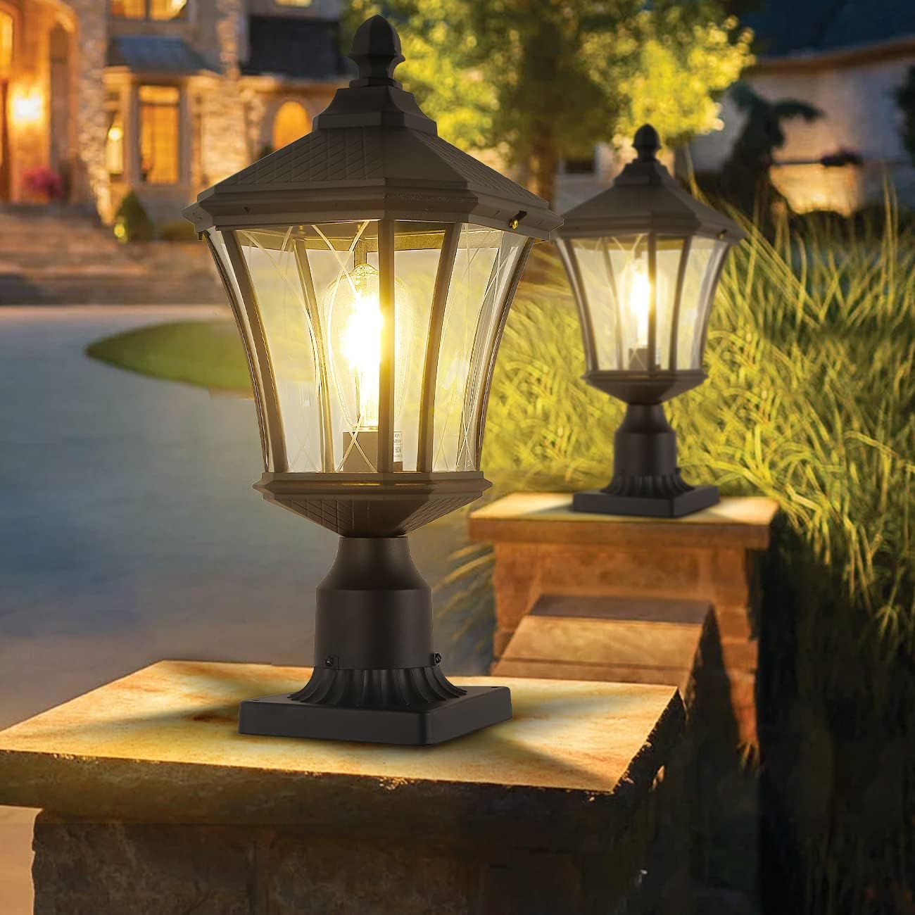 Post Lights Outdoor Post Lantern 20" Exterior Post Coach Light with Pier Mount Base, Weather Resistant Aluminum with Clear Glass Pier Mount Lantern Black Outdoor Pole Lamp for Patio, Porch, Yard-VerdiqueGarden