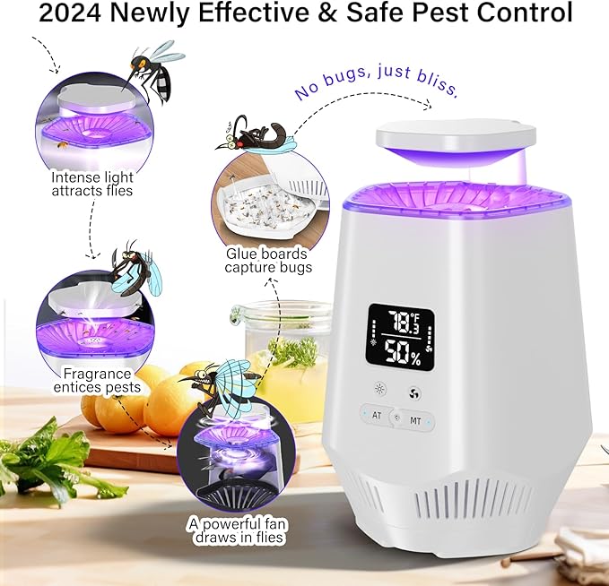 Fruit Fly Traps for Indoors, Fooxem Gnat Traps for House Indoor Fly Trap Indoor, Effective Fruit Fly Traps Bug Zapper Indoor Mosquito Trap for House Plant Pest Control with 10 Sticky Boards-VerdiqueGarden