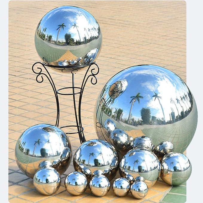 25 cm/10 inch Diameter Gazing Globe Mirror Ball,Silver Stainless Steel Polished Reflective Smooth Garden Sphere,Colorful and Shiny Addition to Any Garden or Home-VerdiqueGarden