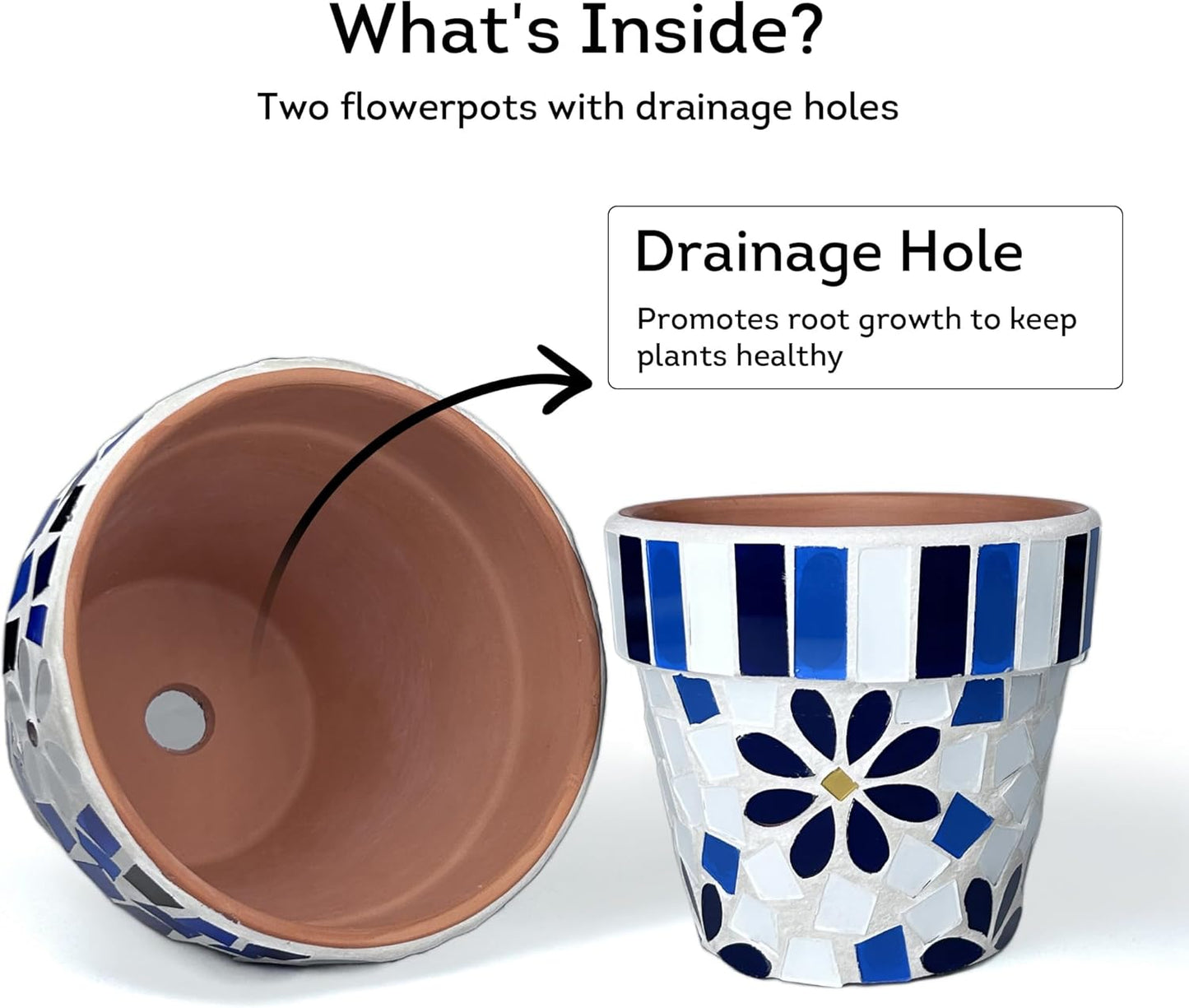 Lily's Home Set of 2 Flowerpots with Mosaic Pattern. Decorative Plant Pots with Drainage Holes for Indoor Outdoor, Perfect for Snake Plants, Succulents,Terracotta. Pots are 4 9⁄10 & 4 ¼ inch Height.-VerdiqueGarden
